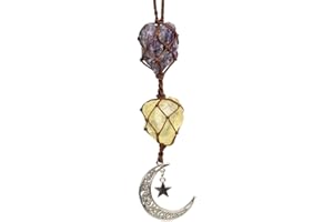 LERSUSI Hanging Ornaments Car Rear View Mirrors Decor Healing Crystal Accessories for Home Decor (Citrine + Amethyst)
