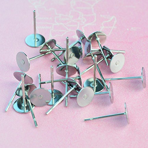 baotongle Stainless Steel Earrings Posts Flat Pad (2 Size) with 100 Pairs Earring Backs for Earring Making Findings, Total 200 Pieces