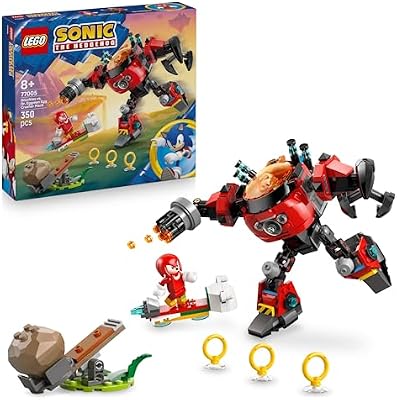 Sonic The Hedgehog Knuckles vs. Dr. Eggman Egg Crusher Mech Toy - Building Set Incl. 2 Minifigures, Rings & Chaos Emeralds - Video Gaming Gift for 8+ Year Old Boys & Girls - 77005