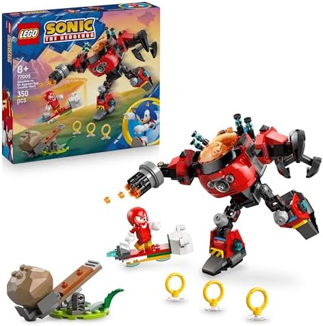 Sonic the Hedgehog Knuckles vs. Dr. Eggmans Egg Crusher Mech - Kreatives Spielzeug mit 2 Minifiguren, Ringe & Chaos Emeralds - Gamer Geschenk Jungen & Mädchen ab 8 Jahren - 77005