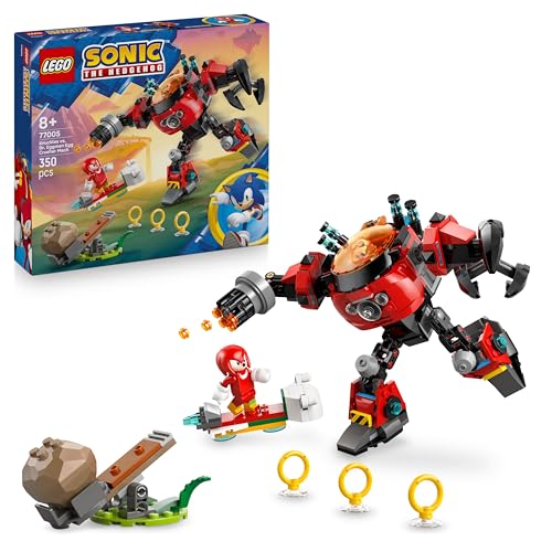 Sonic The Hedgehog Knuckles vs. Dr. Eggman Egg Crusher Mech Toy - Building Set Incl. 2 Minifigures, Rings & Chaos Emeralds - Video Gaming Gift for 8+ Year Old Boys & Girls - 77005