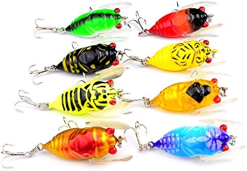 YeaFun Fishing Tackle Lure Snakehead Bass Killer Insect Cicada Freshwater Bait 6g Pack of 8/6.5g/ 4cm/8 Colors