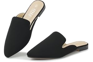 MUSSHOE All-Season Women's Mules：Pointed Toe Backless Loafers：Slip-on Dressy Comfortable Casual Office Business Flat Shoes for Working Women Aged 25-45