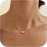 Decholly Valentines Day Gifts for Her - 14K Gold Plated Pearl Necklaces for Women Trendy Dainty Necklace Simple Layered Pearl Necklaces for Women Trendy Wedding Birthday Valentines Jewelry