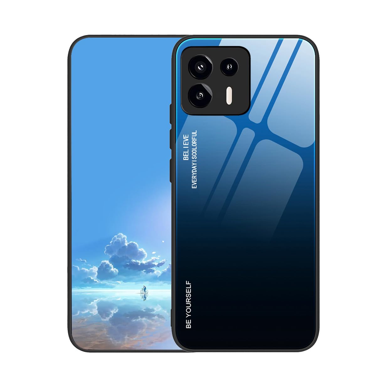 UPLAI Case for Motorola Edge 20 Lite 5G, Ultra Thin Shockproof Cover with Gradient Color Tempered Glass back, Soft TPU Silicone Bumper Stylish Cover.Blue Black