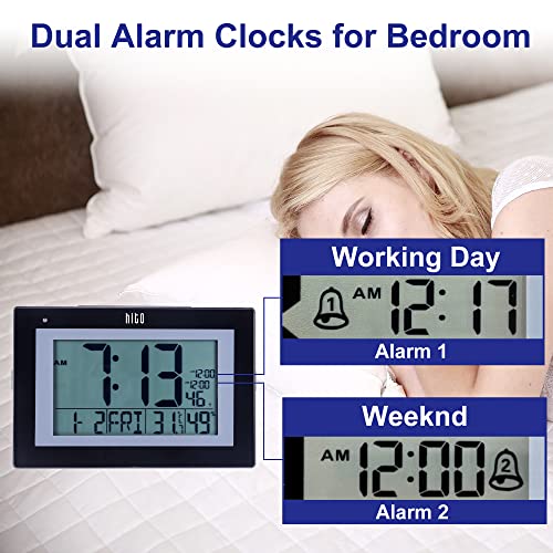 HITO Large Atomic Digital Wall Clock Battery Operated Desk Alarm Clock Smart Night Light