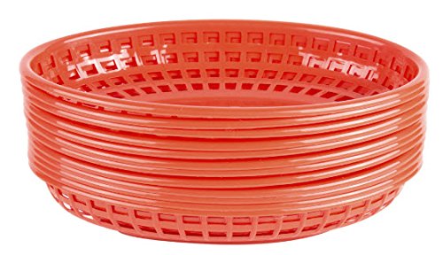 12 Red Plastic Oval Food/Burger Baskets plus 120 Checkered Deli Paper Liners. Restaurant/Food Tray Basket Sets for Barbecues, Picnics, Parties, Kids Meals, Outdoors.