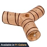 Prosper Pet Cat Tunnel - Collapsible 3 Way Play Toy - Tube Fun for Rabbits, Kittens, and Dogs - Brown