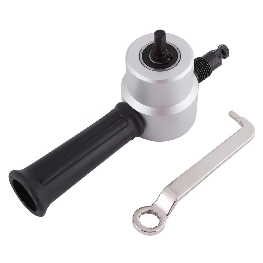 Double Head Sheet Metal Nibbler Cutter,1500-3000 RPM Min 12mm Hole Round Cutting Metal Sheet Cutter, 360 Degree Adjustable Power Drill Attachment Nibbler Cutting Tool Kit