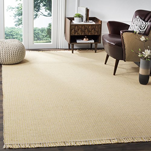 Safavieh Montauk Collection MTK340E Handmade Flatweave Ivory and Yellow Cotton Area Rug (8' x 10')