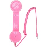 Retro Phone Handset, Multifunction Radiation Proof Handheld Cell Phone Receiver, Handheld Receiver for Mobile Phones, Computers (Pink)