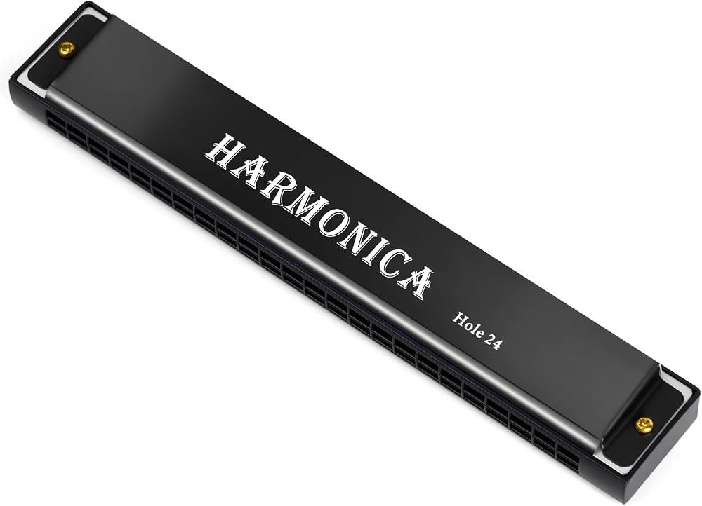 OFFCUP 24-Hole Blues Harmonica C Key Double Row Brass Core Titanium Panel
