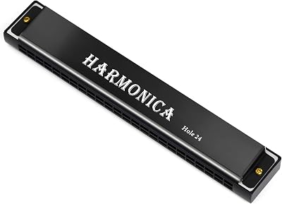 OFFCUP 24-Hole Blues Harmonica C Key Double Row Brass Core Titanium Panel