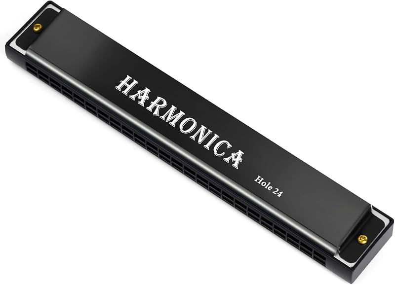 OFFCUP 24-Hole Blues Harmonica C Key Double Row Brass Core Titanium Panel