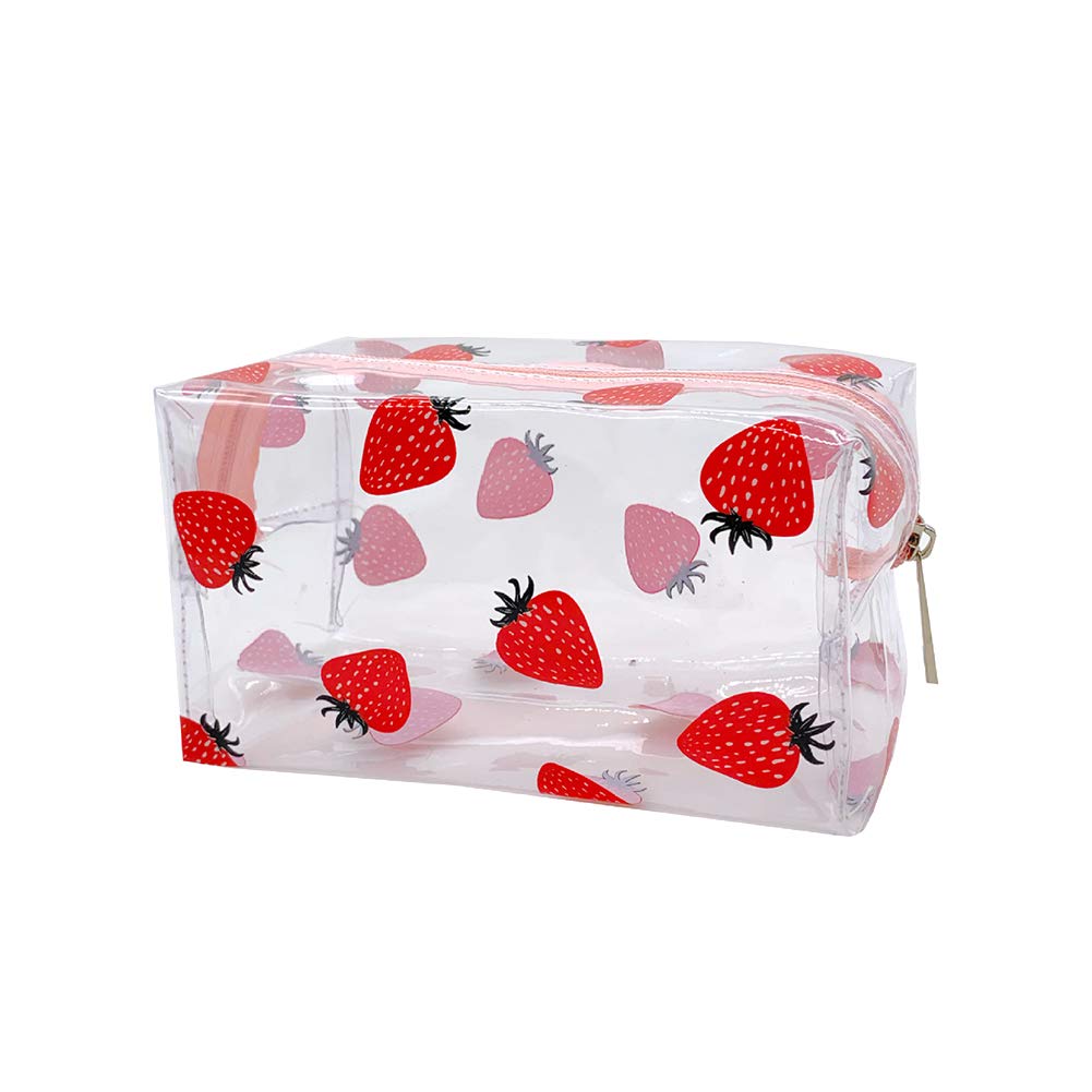 JIHUOO Clear Makeup Bags Cosmetic Bag Travel Wash Bag Toiletry Storage Pouch Pencil Case for Women Girls Strawberry