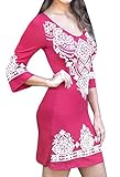 Lovaru Women's V Neck Floral Printed Cuff Detail Bodycon Short Dress