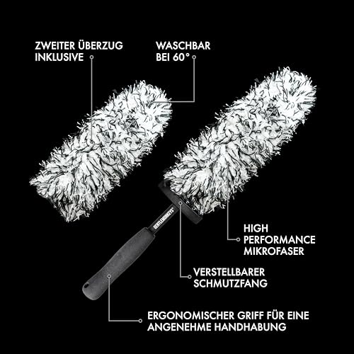 GENTLEMONKEYS Profi Mikrofaser Felgenbürste • Felgenreinigungsbürste mit wechselbarem Bürstenbezug • Auto Felgenbürste für schonende Reinigung • Microfaser Felgenbürste für alle Felgen thumbnail 2