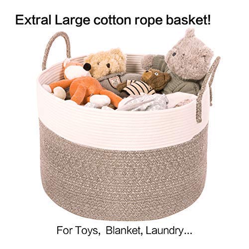 INDRESSME Cotton Rope Basket Extra Large Woven Basket for Blankets Toy