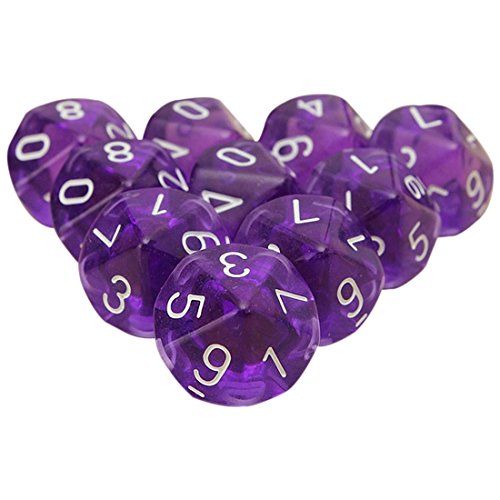 Dices - SODIAL(R)10-Dices D10 Ten Sided Gem Dice Die for RPG Dungeons&Dragons Board Table Games Transparent Purple