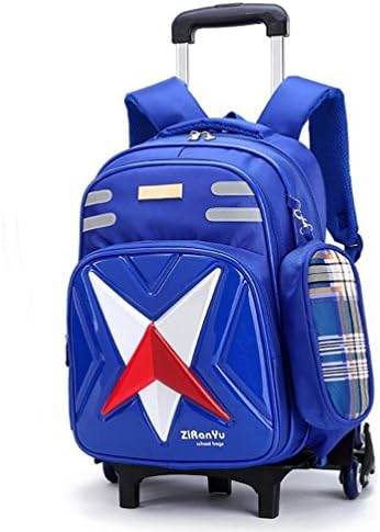 FEC Children School Bags Boys and Girls Backpack Rolling Backpacks for Kids Students Trolley Wheels Bags Six Rounds Blue