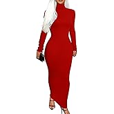 Memoriesea Women's Basic Turtleneck Long Sleeve Ribbed Bodycon Fall Slim Solid Maix Pencil Dress