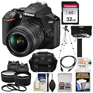 Nikon D3500 Digital SLR Camera & 18-55mm VR DX AF-P Lens with 32GB Card + Case + Tripod + 2 Lens Kit