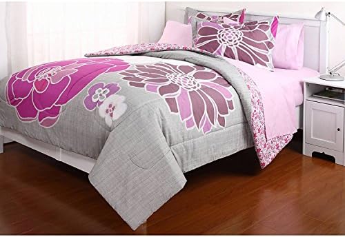 Reversible Comforter and Matching Sheet Set for All Seasons (Twin XL, PINK)