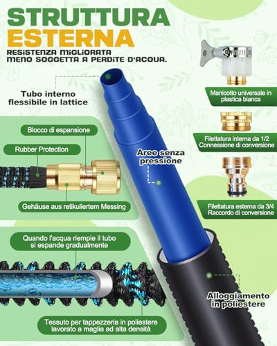45 m Universal Extendable Hose with Gun 10 Functions and Brass Fittings, Reinforced Hose 4 Layers, for Gardening, Cleaning and Car