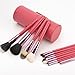 12pcs Professional Makeup Brushes Make Up Brush Set & Leather Brush Holder Pot（Red rose）