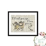 Where The Wild Things Are I'll Eat You Up I Love You So Maurice Sendak Childrens Nursery Farmhouse Literary Typography Vintage Book Page 5x7 Unframed Print