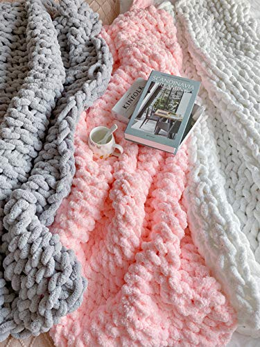 Twomissone Luxury Chunky Knit Chenille Bed Blanket Large Knitted Throw Blanket Warm Soft Cozy Bulky Blankets for Cuddling up in Bed, on The Couch or Sofa (50\