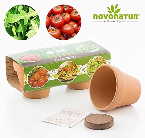 Kit cultivo, kit huerto urbano niños de 2 mini macetas de Tomate y ...