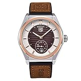 BENYAR Watches for Men Business 5125M Waterproof 3ATM Rose Gold Brown Leather and Silicone Band Simple Watch for Boys