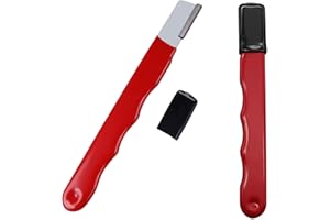 Manual Knife Sharpener & Handheld Kitchen Tool with Safety Handle - Ergonomic Non-Slip Grip for Straight Blades, Red - 12.5cm