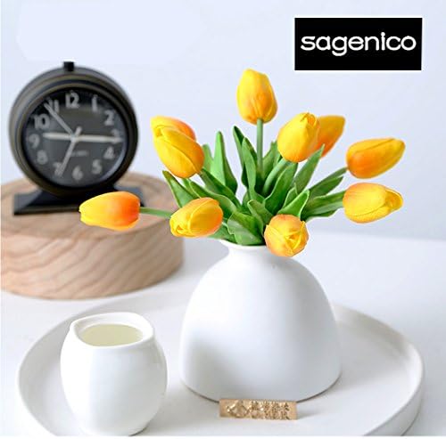 Sagenico 12Pcs PU Holland / Peony Mini Tulip Artificial Flower Real Touch for Wedding Bouquet, Room, Home, Hotel, Party Decoration and Holiday Gift (Red and yellow)