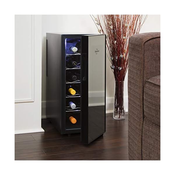 Koolatron-WC12-Thermoelectric-12-bottle-Slim-Countertop-Wine-Cellar-Double-tempered-Glass-Door-Adjustable-Temperature-Control-Thermoelectric-Cooling-Removable-Shelves-Black