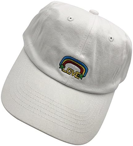QM Love Rainbow Baseball Cap Dad Hats Embroidered Adjustable Snapback Cotton Unisex White