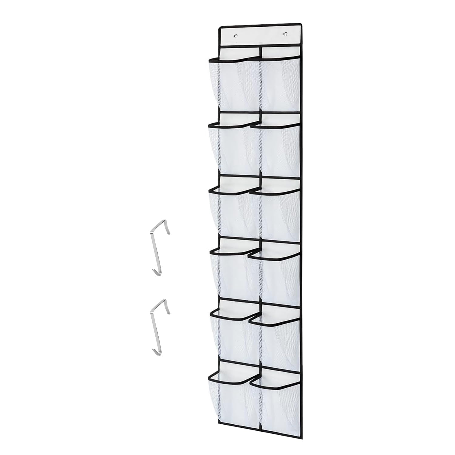 CORTNEY Over the Door Hanging Shoe Storage Holder Organizer, 12 Large Mesh Pockets, 2 Hooks for Shoe & Gadget Storage