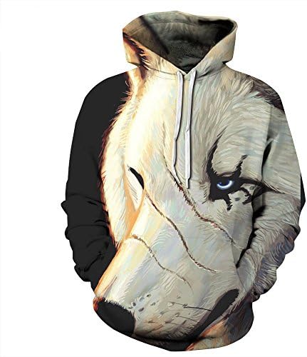 ISTider Unisex Realistic 3d Digital Print Wolf Hoodie Fall/Winter Thin Pullover Hooded Sweatshirt (L/XL, Wounded Wolf)
