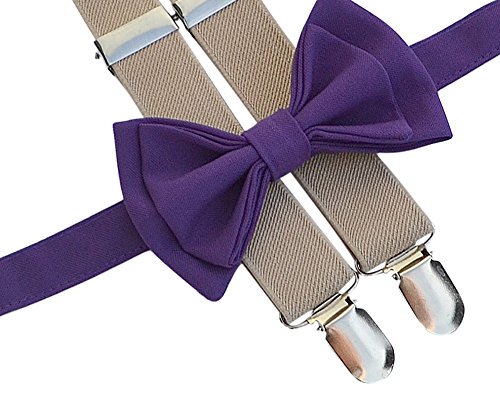 Tan Suspenders & Bow Tie Set (Baby (6 - 18 mo), Tan Suspenders, Dark Purple Bow Tie)