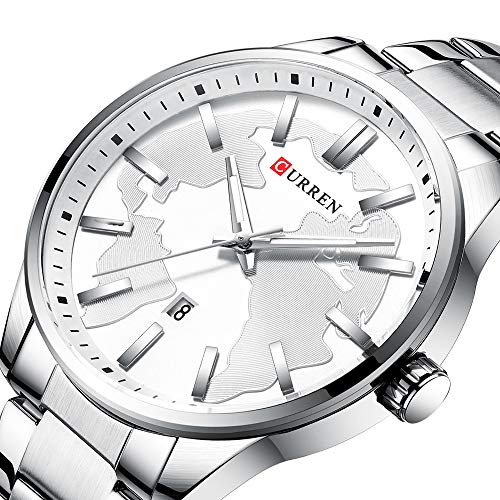 Curren 8366 - Reloj de pulsera para hombre, diseño de fecha, acero y cuarzo, color blanco - Imagen 3