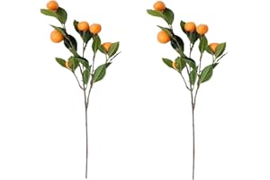 PRTECY 24.8 Inch Artificial Tangerine Branches, Simulation Orange Branch, Kumquat Tangerine Branch Lifelike Fake Fruit Props with Green Leaves for Decorative Fruit Flower Arrangement Photography Props