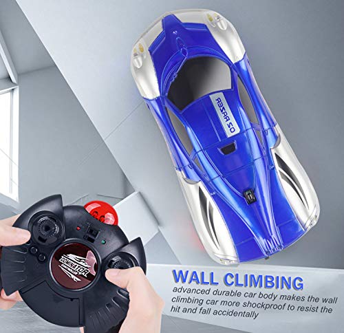 FIGROL Wall Climbing Car,Climbing Rc Cars 360Â° Rotating Stunt Vehicle,with Remote Control, LED Head Gravity,Rechargeable for Kid,Girfts(Blue)