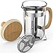 Vremi French Press - 8 Cup Coffee Maker Premium Heat Resistant Borosilicate Glass Pot - 2 Quart Pitcher with Stainless Steel Bamboo Frame - Micro Mesh Plunger Presser Filter for Ground Coffee or Tea