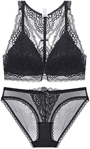 sakkdaull Breathable No Steel Ring Lace Front Buckle Thin Face Set Black 75B