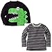 Gerber Graduates Baby Boys' Toddler 2 Pack Long Sleeve Tops, Dye Dino/Grey/Black Stripe, 4T