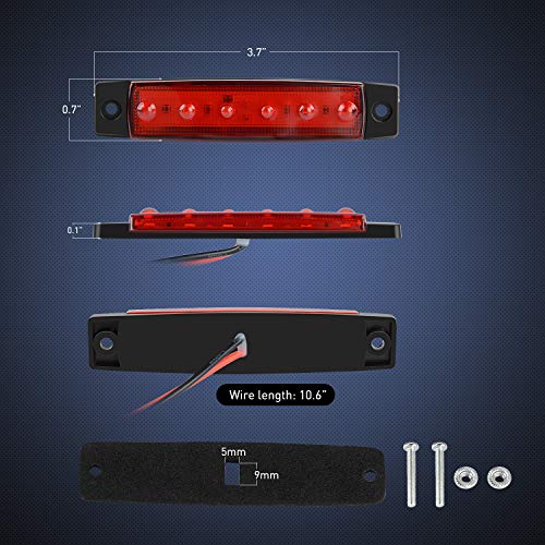 nilight 10pcs 3.8 pulgadas 6 led rojo luz indicadora de luz de posición lateral trasera luz de posición para camión, remolque, rv, barco, autobús, camión, luz de señalización led, luz de despacho, 2 años de garantía 