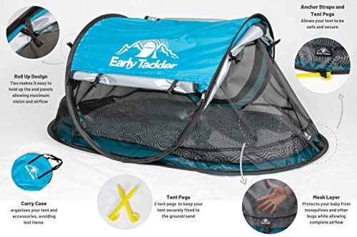 Early Tackler Bunji 209 Portable Beach Pop Up Tent for Babies UPF 50+ Lightweight Outdoor Travel Bed with Sleeping Pad and Blanket - Thumbnail 3