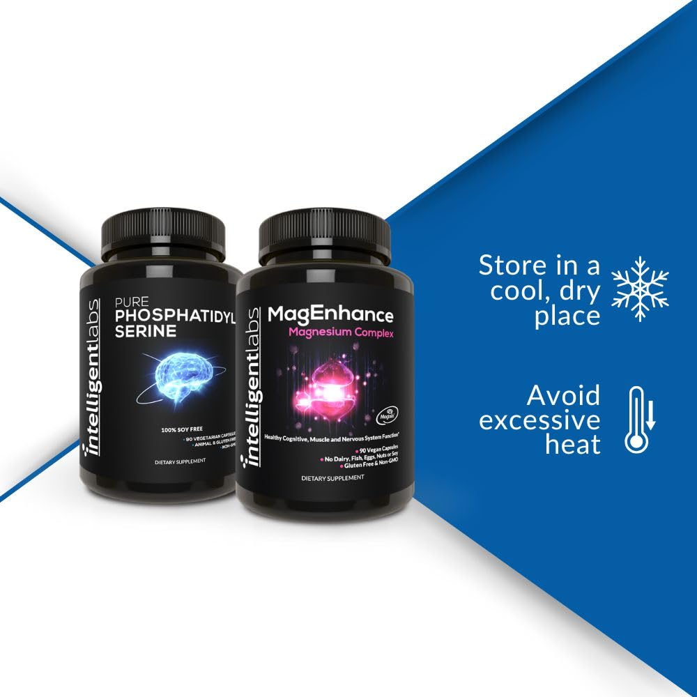 Intelligent Labs 2-in-1 Bundle of MagEnhance Triple Magnesium Complex (Magnesium L-Threonate, Glycinate, and Taurate) + Pure Phosphatidylserine 100mg, GMO and Soy-Free, 30-Day Supply Each