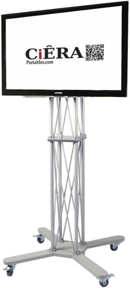 CiERA Portables EZ Fold Mobile Portable TV Stand with Padded Carrying Case. Works with 28-70 Inch TV's - Silver